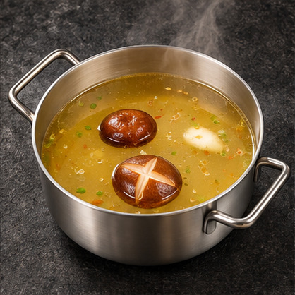 Mushroom Broth in a steaming individual hot pot
