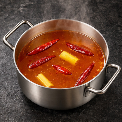 Normal Spicy Broth in a steaming individual hot pot
